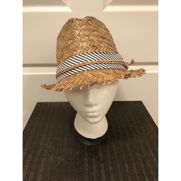 Women’s John Callanan Straw Fedora Hat L/XL, Striped Band, Thrashed - Picture 1 of 11